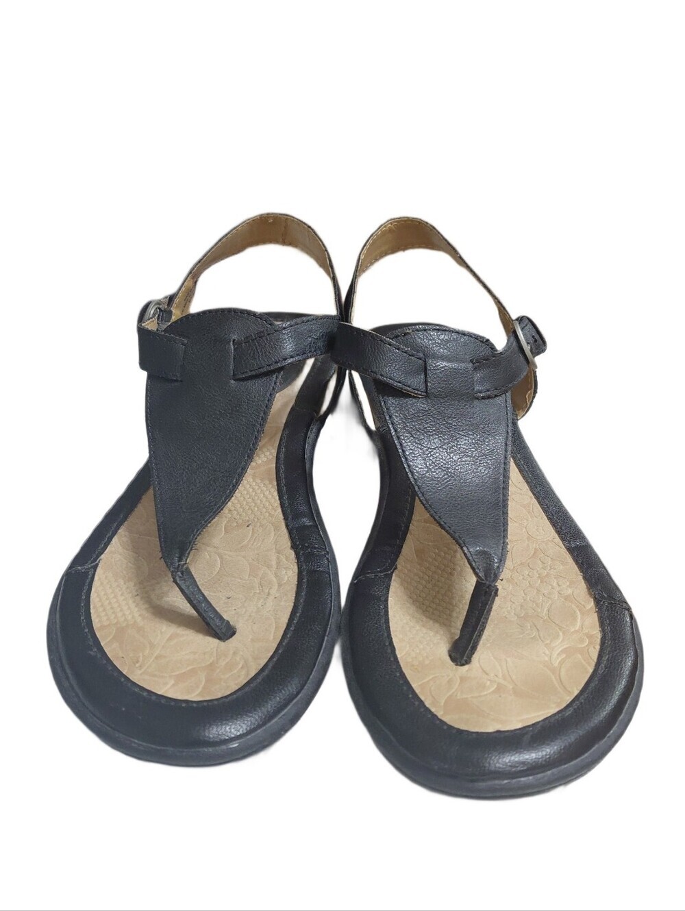 b.o.c Black Leather T-Strap Sandals Women's Size 8 Thong Ankle Strap Sandals - Picture 2 of 9